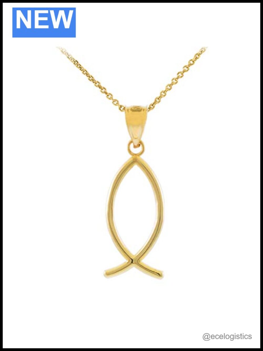 14K Yellow Gold Ichthus Christian Fish Pendant Necklace